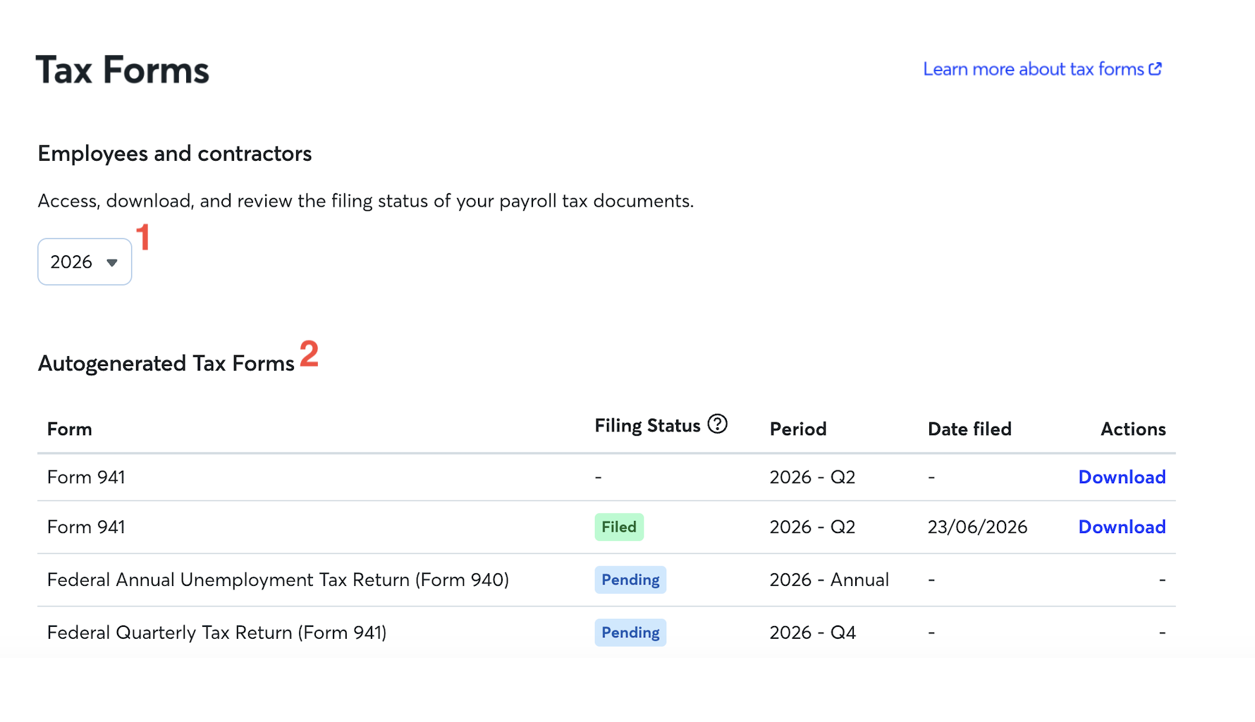 Tax Forms page