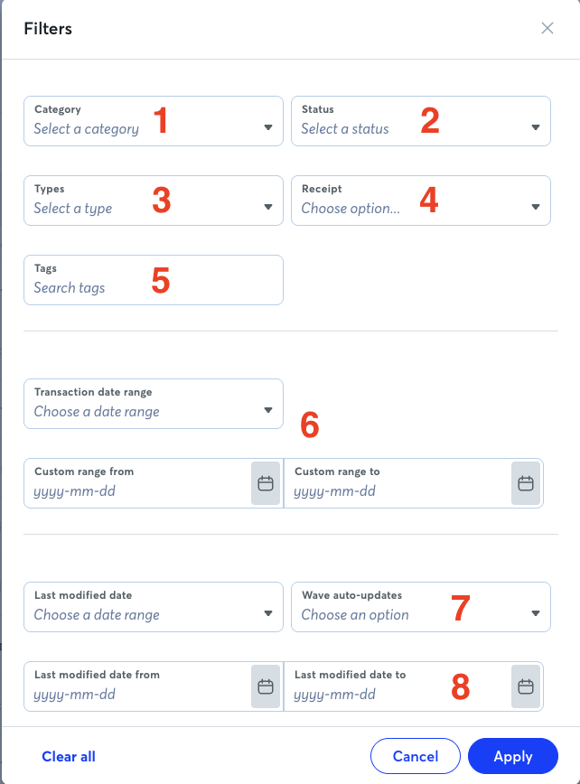Transaction filters